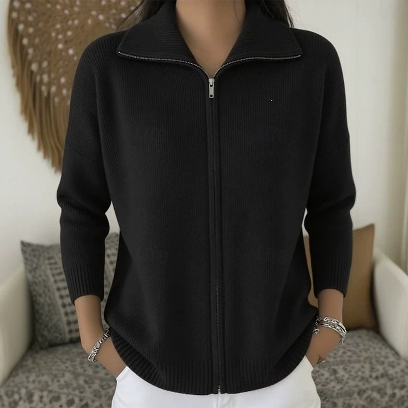 Stand Collar Zip Cardigan for Women