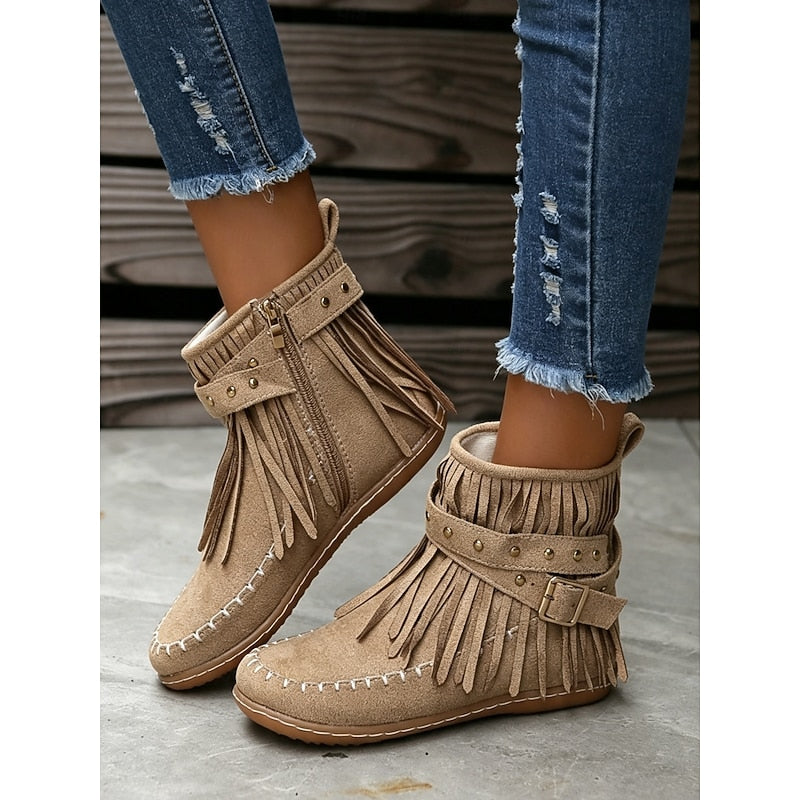 Fringe Moccasin Ankle Boots for Women