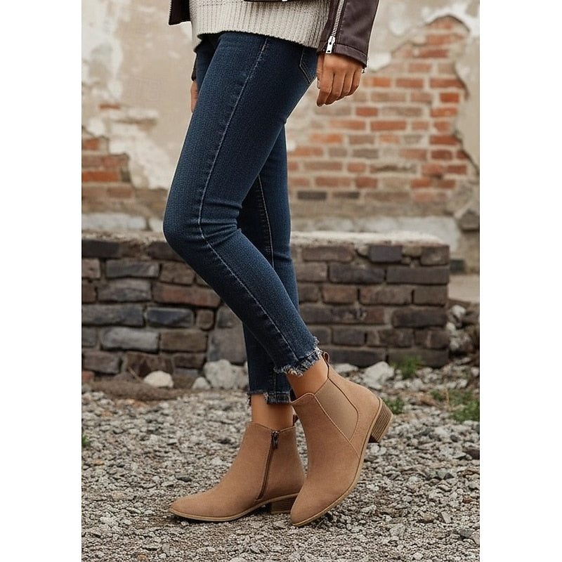 Ladies Pointed-Toe Block Heel Ankle Boots