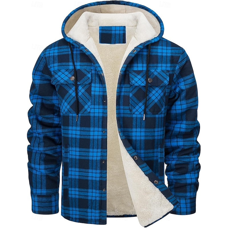 Hooded Check Overshirt for Men, Plus Size