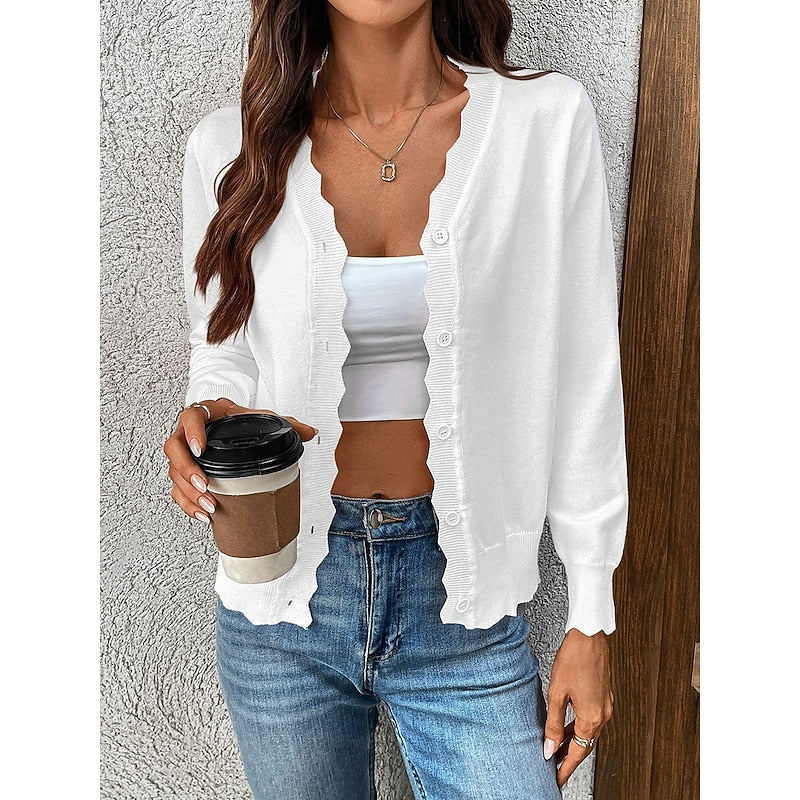 Scalloped Button-Front Cardigan for Women