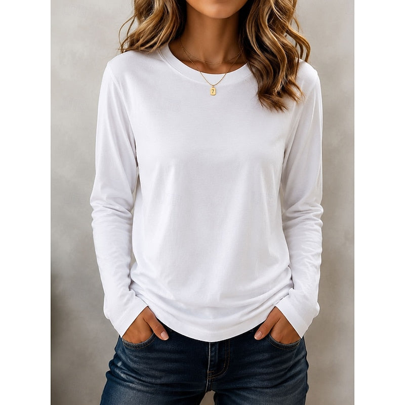 Classic Long Sleeve Crew Neck Top for Women, Plus Size