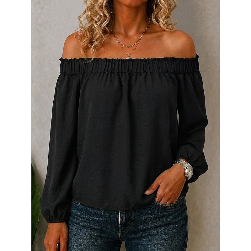 Off-Shoulder Ruffle Top for Women, Plus Size