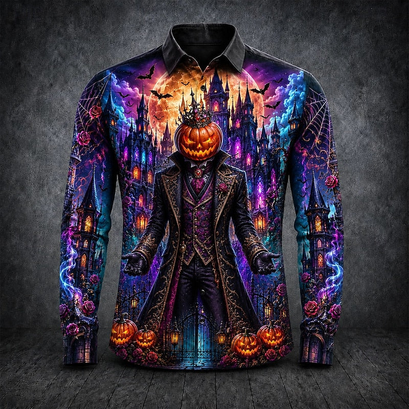 Halloween Gothic Print Long-Sleeve Shirt for Men