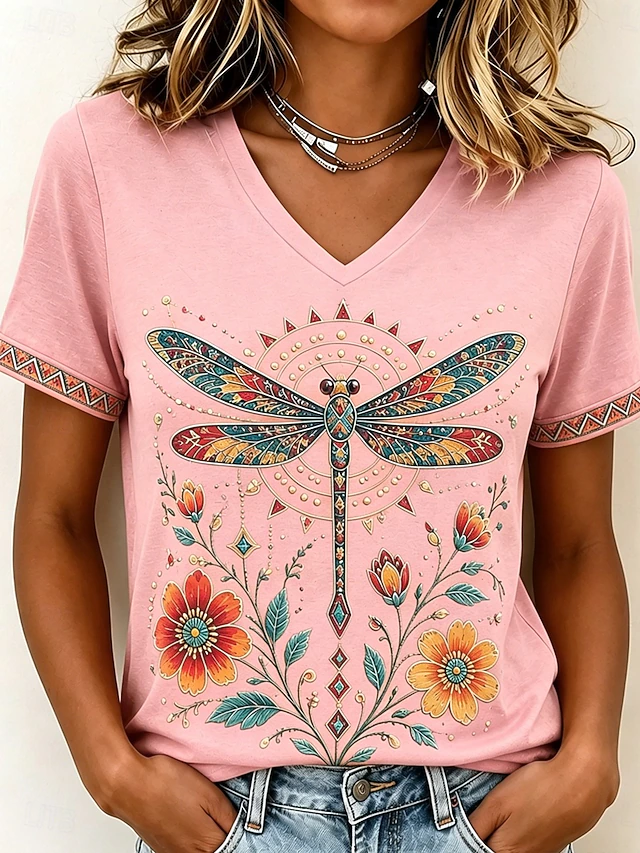 Artful Dragonfly V-Neck T-Shirt for Women, Plus Size
