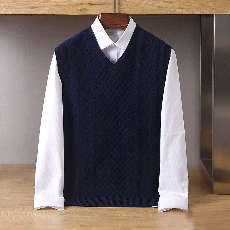 Cable-Knit V-Neck Sweater Vest for Men