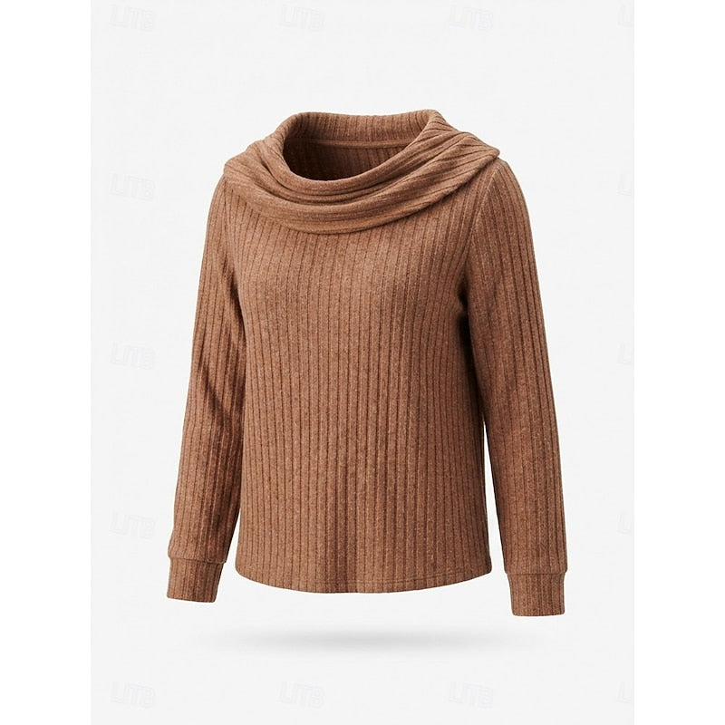 Cowl-Neck Ribbed Top for Women, Plus Size