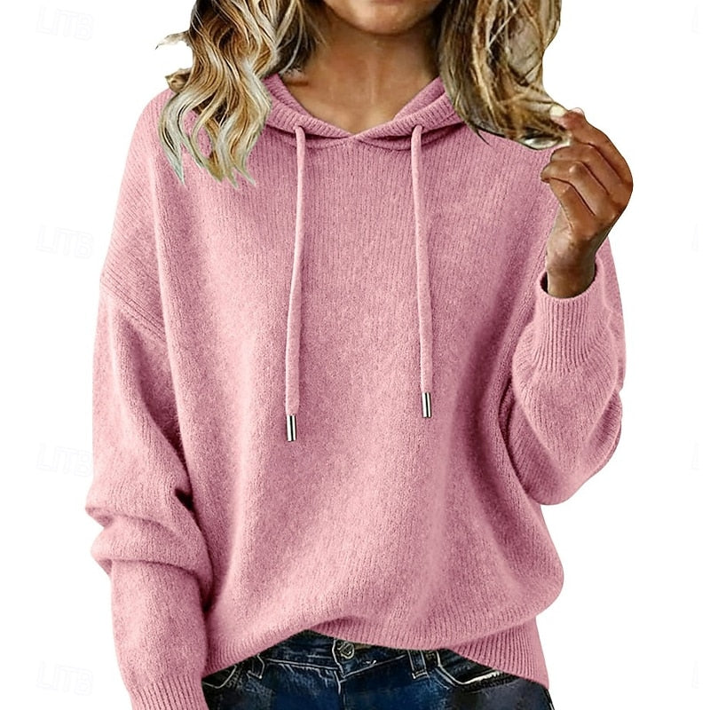 Hooded Knit Sweater for Women, Relaxed Style