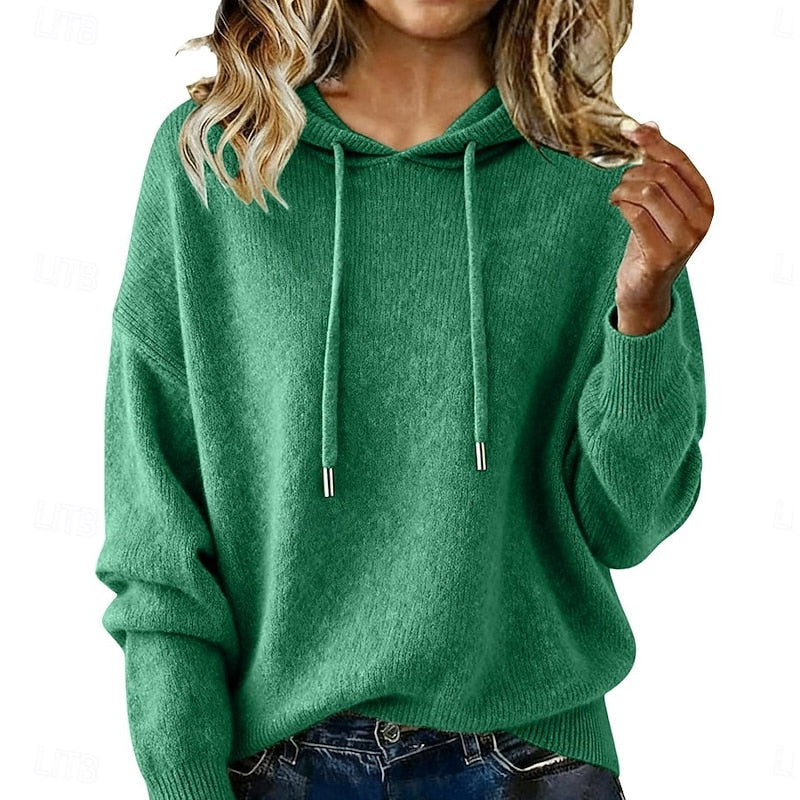 Hooded Knit Sweater for Women, Relaxed Style