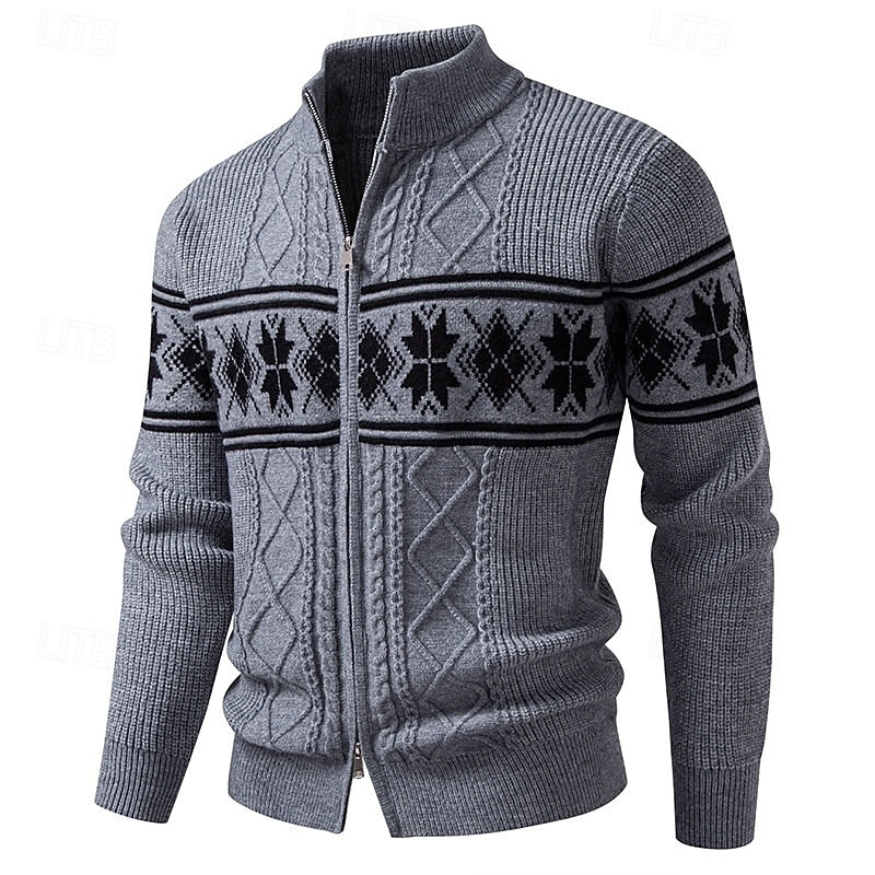 Fair Isle Zip Cardigan for Men, Plus Size