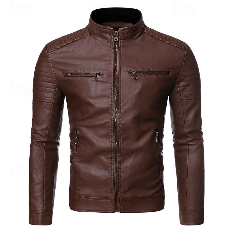 Stand-Collar Biker Jacket, Men's Classic Fit