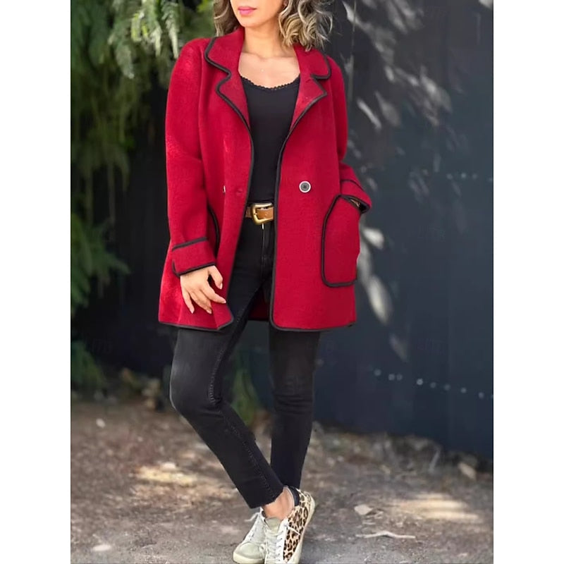 Contrast-Trim Loose Coat for Women, Plus Size
