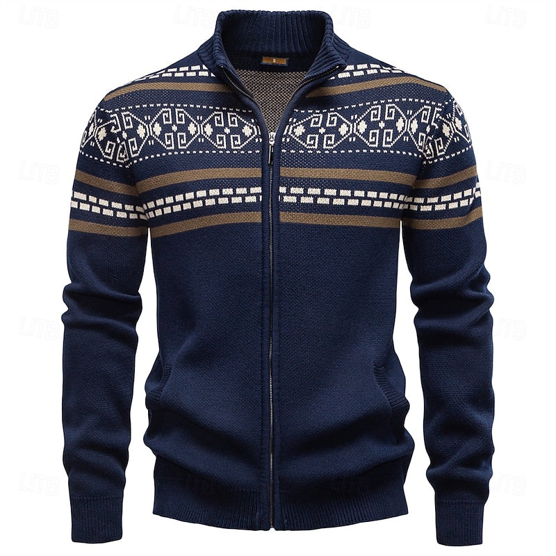 Fair Isle Zip-Up Christmas Cardigan for Men