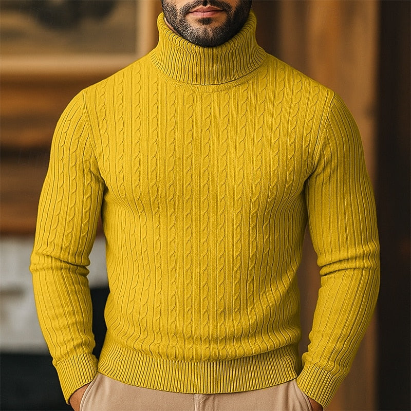 Cable Knit Turtleneck Sweater for Men