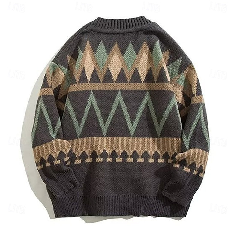 Patterned Button-Up Cardigan for Men, Plus Size