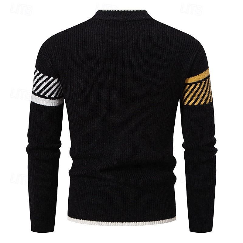 Colour-Block Sweater for Men, Textured Style