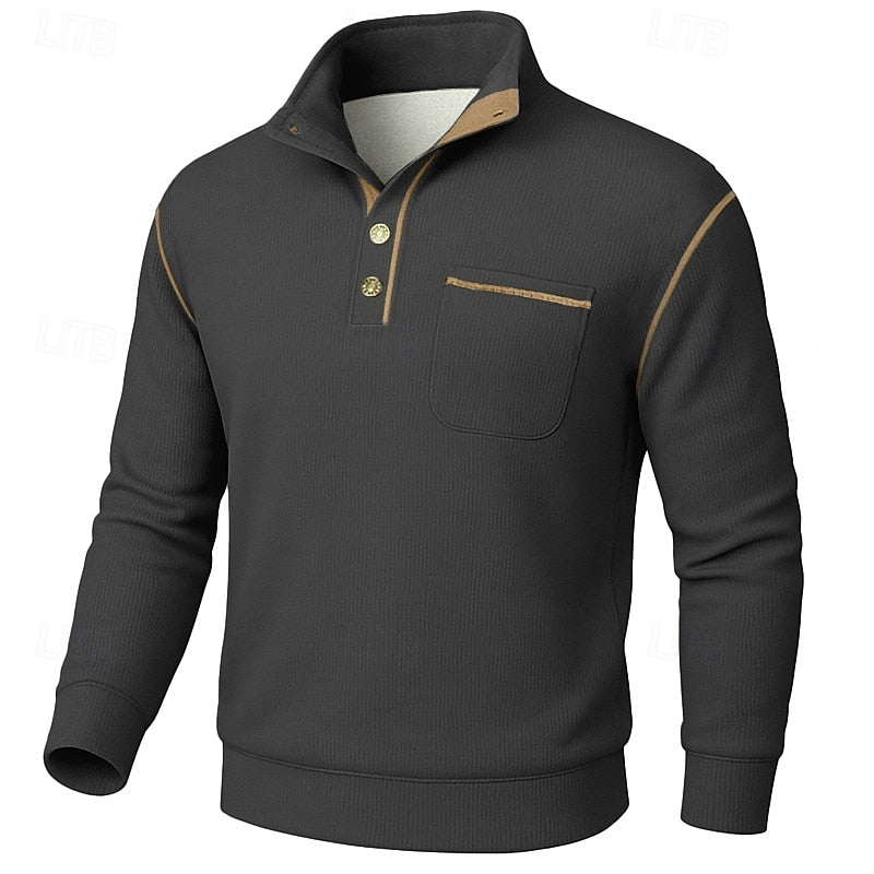 Half-Button Pullover for Men, Textured Style