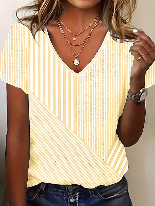 Striped V-Neck Top for Women, Plus Size