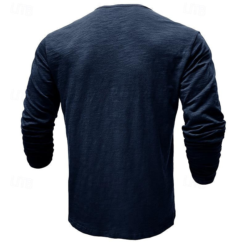 Long-Sleeve Henley Shirt for Men, Classic Style