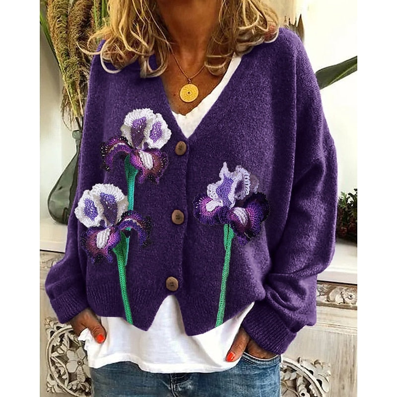 Floral Open-Front Cardigan for Women