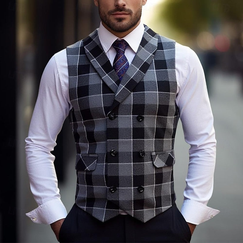 Refined Plaid Waistcoat for Men