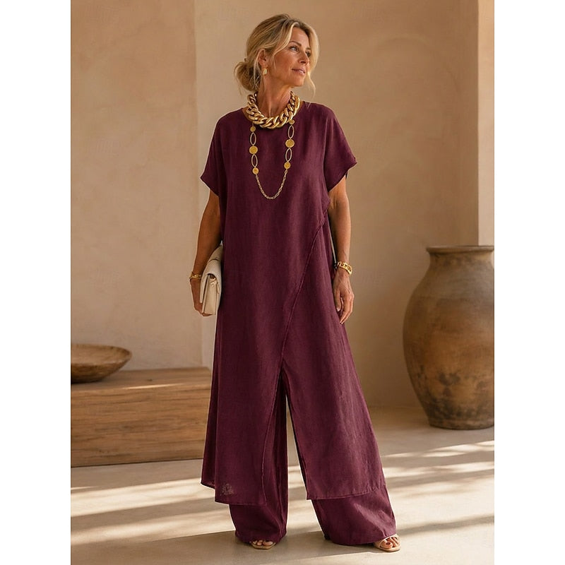 Relaxed Wrap-Front Two-Piece Set for Women, Plus Size