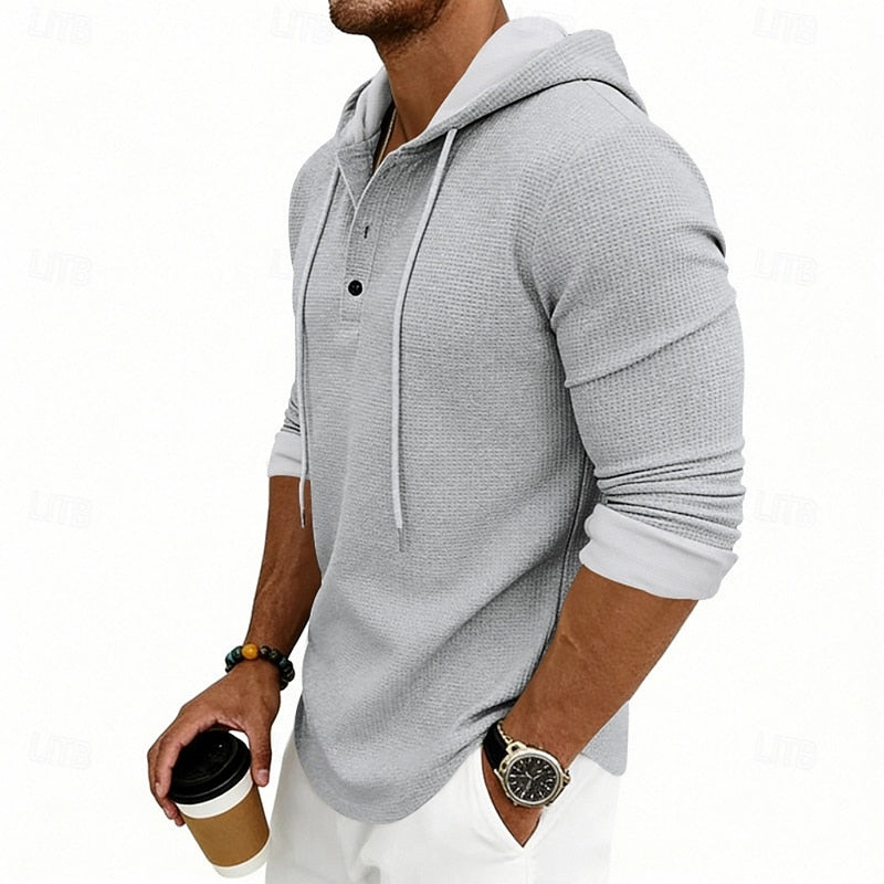 Hooded Henley Shirt, Men's Relaxed Fit