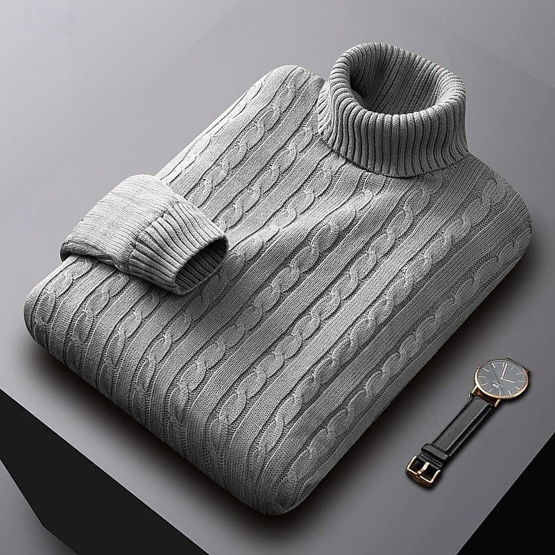 Cable Knit Turtleneck Sweater for Men, Plus Size