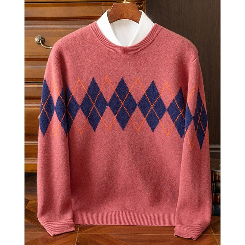 Argyle Crew Neck Sweater, Men's Classic Fit