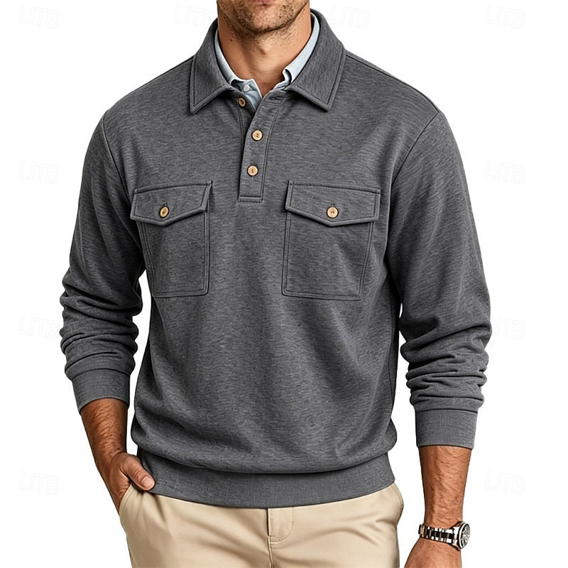 Refined Long-Sleeve Pocket Polo Shirt for Men