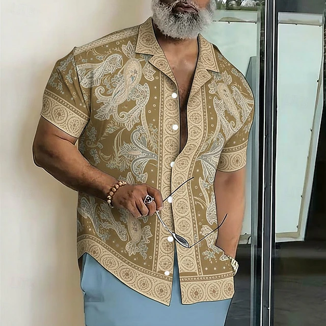 Paisley Print Camp Shirt for Men, Plus Size