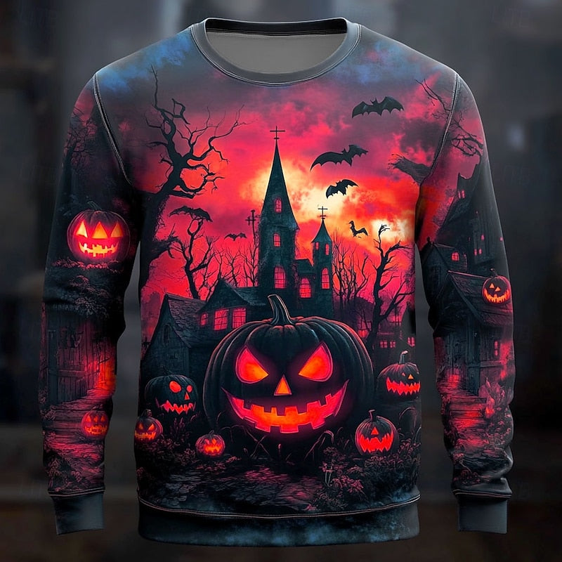 Halloween Graphic Crew Neck Sweatshirt for Men, Plus Size