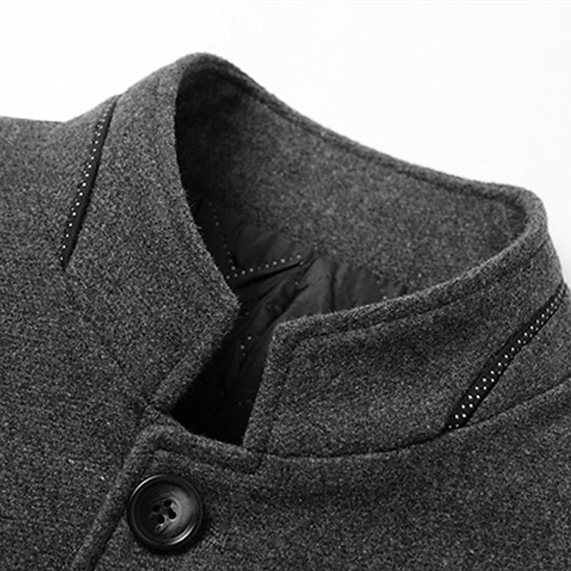 Stand-Collar Overcoat for Men, Refined Style