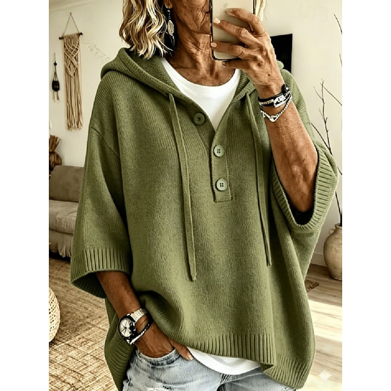 Relaxed Hooded Knit Sweater for Women, Plus Size