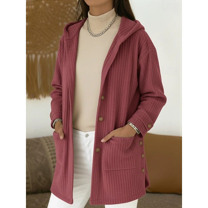 Ladies Hooded Button-Front Coat