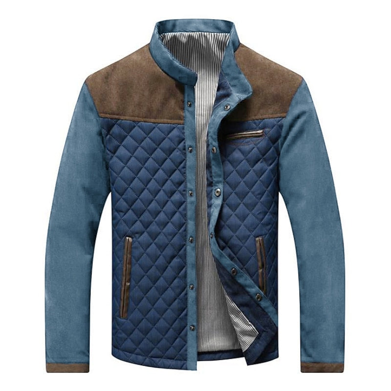 White gray blue Quilted Stand-Collar Jacket for Men