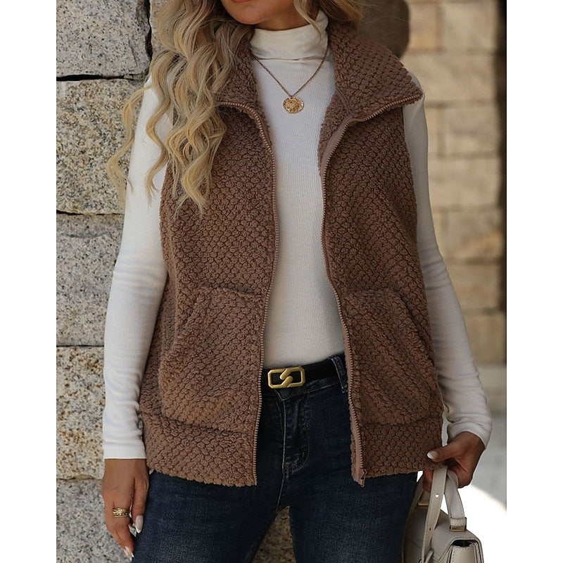 Textured Zip Vest for Women, Cozy Style