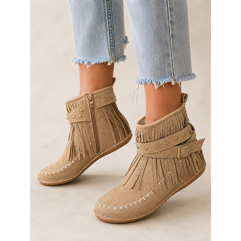 Fringe Moccasin Ankle Boots for Women