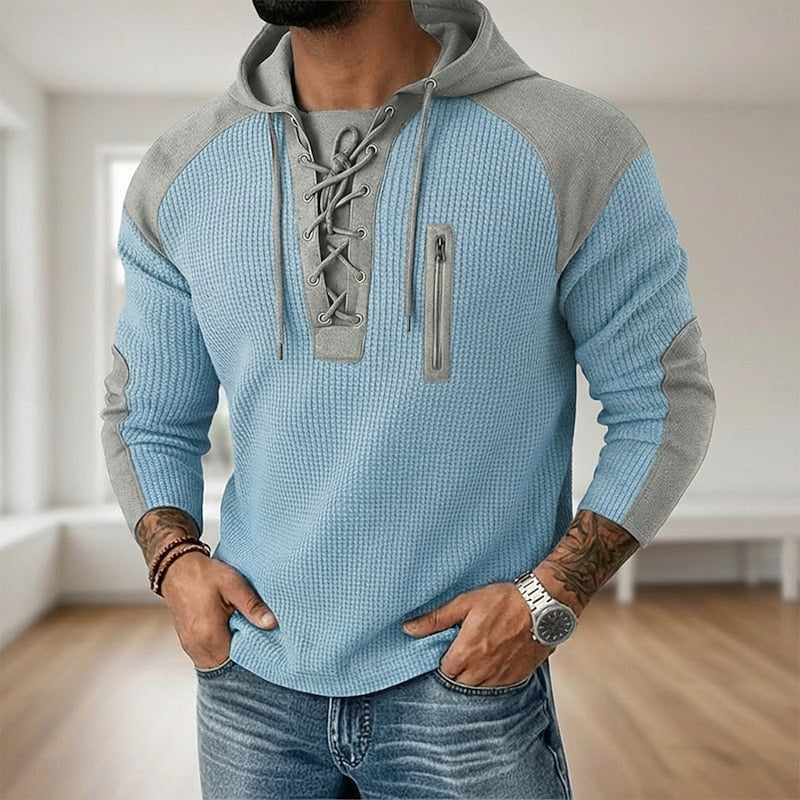 Men's Lace-Up Hooded Pullover Hoodie