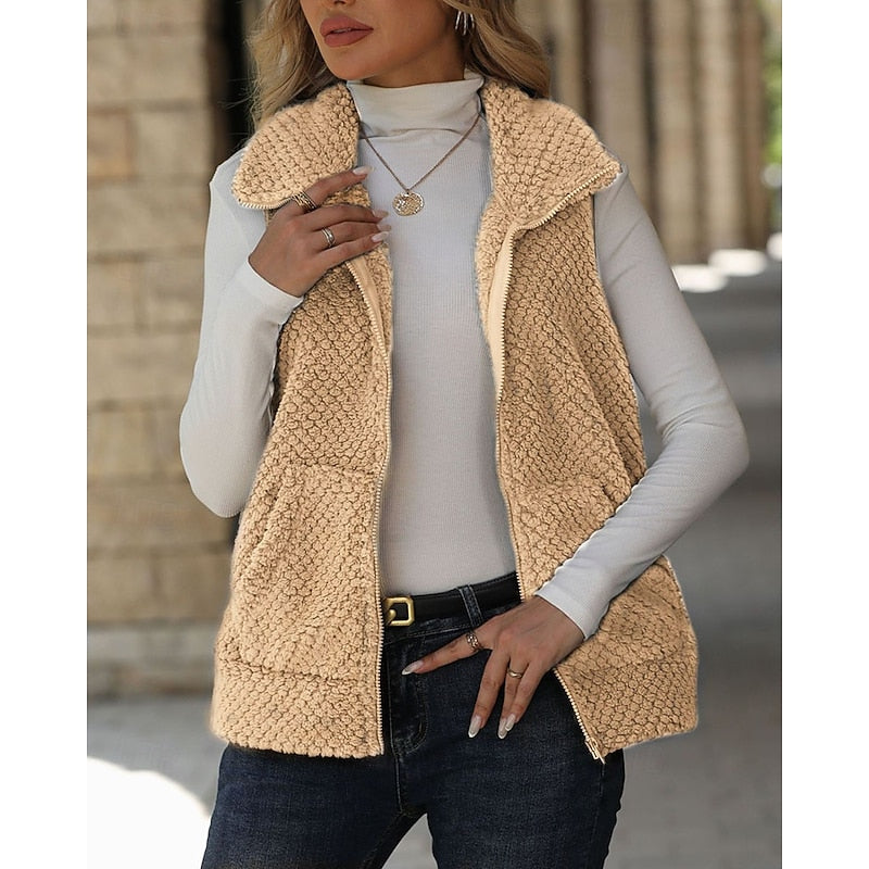 Textured Zip Vest for Women, Cozy Style