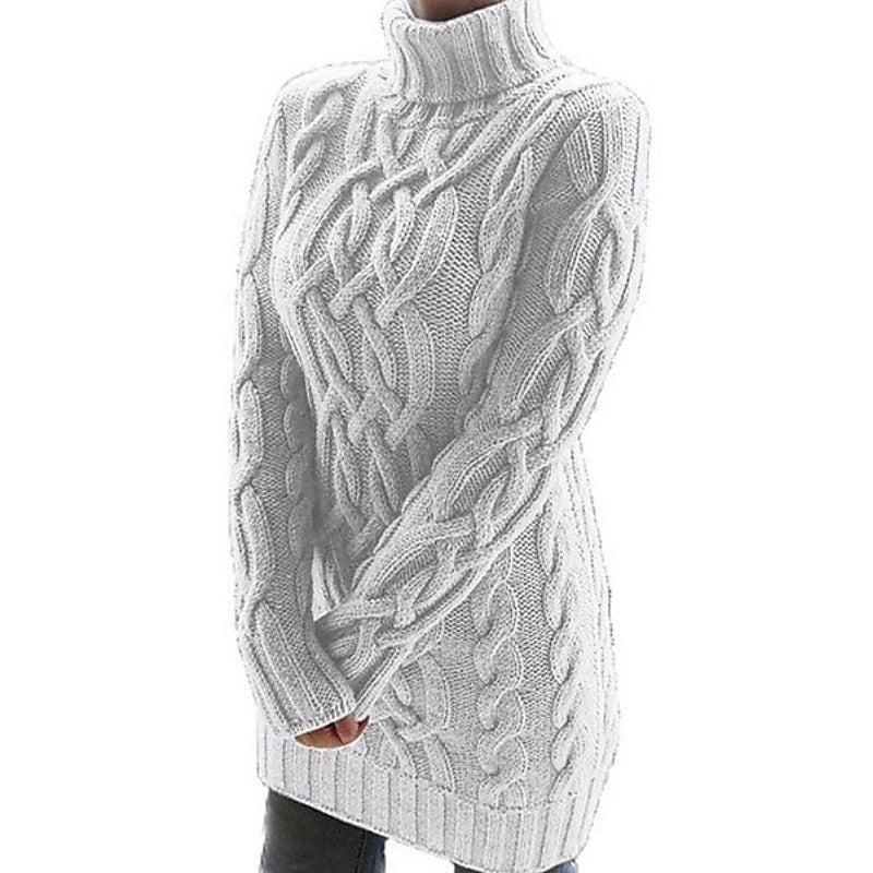Cable-Textured Turtleneck Sweater Dress for Women