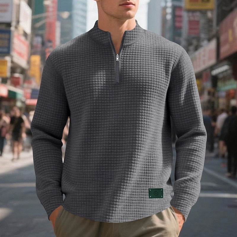 Quarter-Zip Textured Sweatshirt for Men, Plus Size