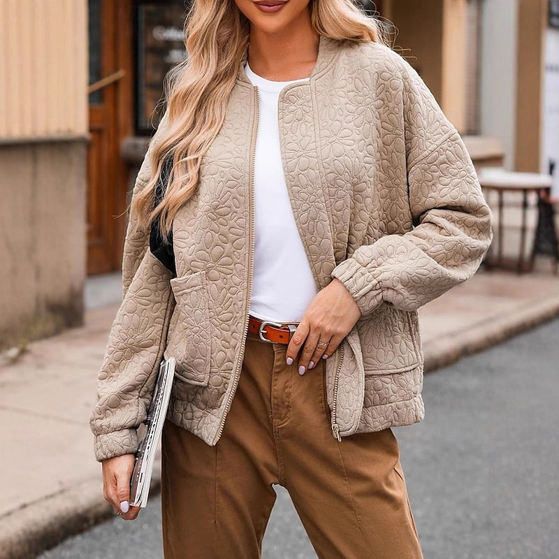 Floral Bomber Jacket for Women, Textured Style