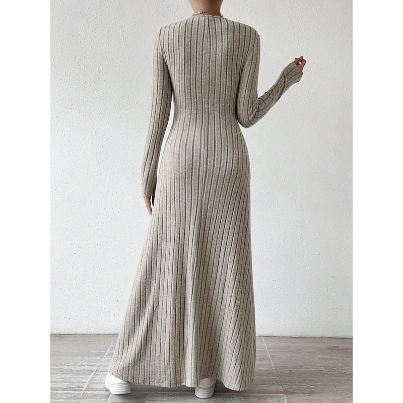 Ribbed Long-Sleeve Maxi Dress for Women