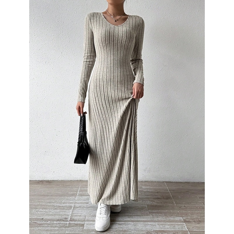 Ribbed Long-Sleeve Maxi Dress for Women