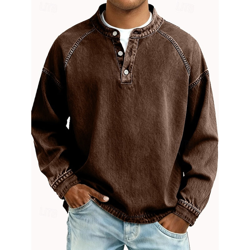 Vintage Washed Henley Shirt for Men, Plus Size