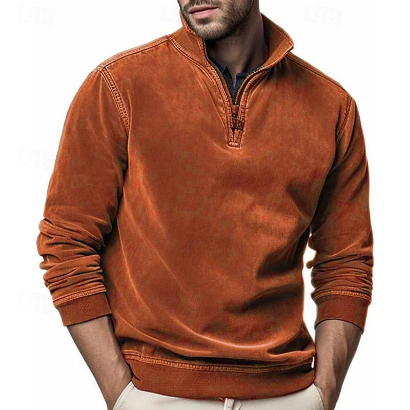 Quarter-Zip Stand-Collar Sweatshirt for Men, Plus Size