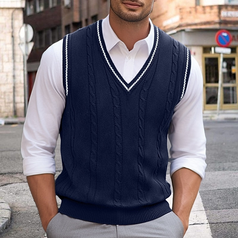 Cable-Knit V-Neck Sweater Vest for Men, Plus Size
