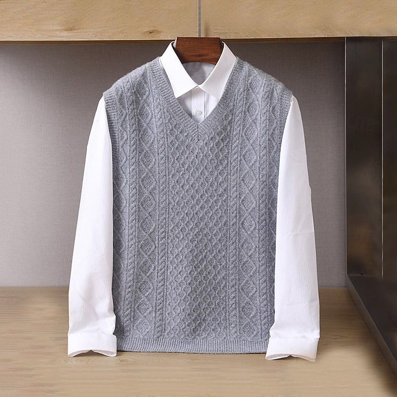 Cable-Knit V-Neck Sweater Vest for Men