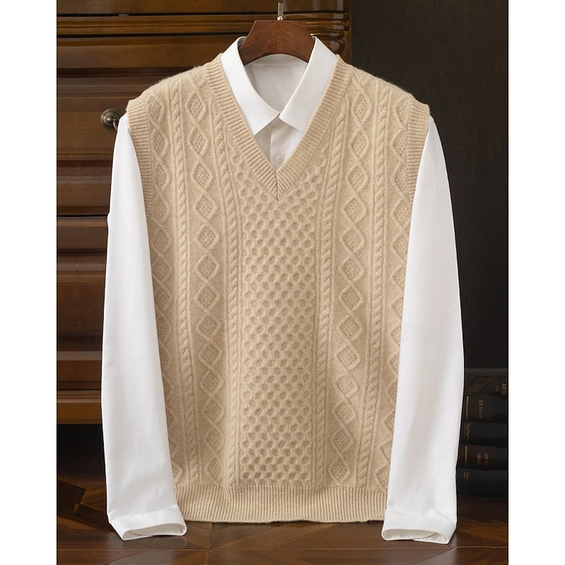 Cable-Textured V-Neck Sweater Vest for Men, Plus Size